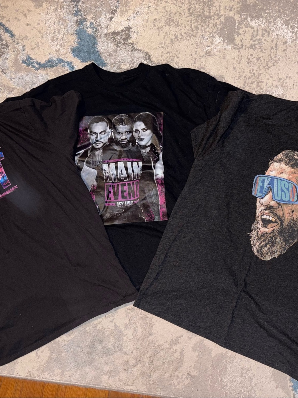 WWE Black 'Main Event' Graphic Short Sleeve Tee Jey Uso Yeet Rhea Ripley Damien